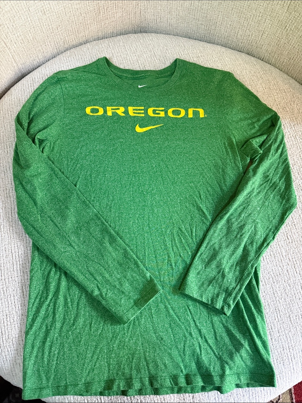 Nike Long Sleeve Oregon Tee in Green with Yellow Logo